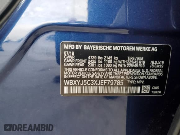 ✅ 2018 BMW X2 xDrive28i • VIN: WBXYJ5C3XJEF79785 • Лот: 92663985. Опубликован ранее на Copart с пробегом 108 190 миль. Бесплатный доступ к архиву аукционных продаж из США и подробный отчёт об истории автомобиля на DreamBid. Изображение 13.