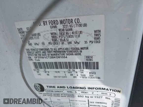 ✅ 2011 Ford F-150 XLT • VIN: 1FTFW1CT2BKD81054 • Lot: 42456169. Wystawiony na IAAI z przebiegiem 187 613 mil. Bezpłatny archiwum sprzedaży aukcyjnych z USA i szczegółowy raport historii pojazdu na DreamBid. Zdjęcie 9.