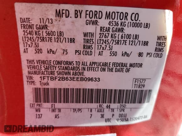 ✅ 2014 Ford F-250 XL • VIN: 1FTBF2B63EEB09633 • Lot: 84384125. Listed on Copart with 54,057 mi. Free auction sales archive from the USA and detailed vehicle history report at DreamBid. Image 12.