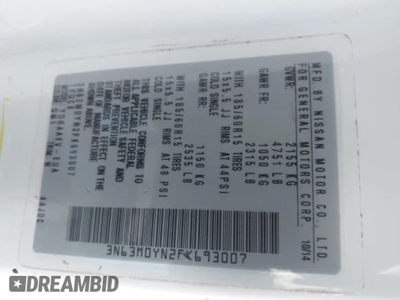 ✅ 2015 Chevrolet City Express Cargo LS • VIN: 3N63M0YN2FK693007 • Лот: 43716691. Опубликован ранее на IAAI с пробегом 111 573 миль. Бесплатный доступ к архиву аукционных продаж из США и подробный отчёт об истории автомобиля на DreamBid. Изображение 9.