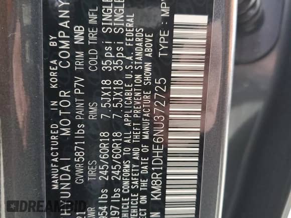 2022 Hyundai Palisade SE с VIN KM8R1DHE6NU372725, выставлен на аукционе Copart как лот 86898865 с пробегом 59 354 миль миль и Списание • Salvage title. История ставок и продаж доступна на DreamBid. Изображение 13.