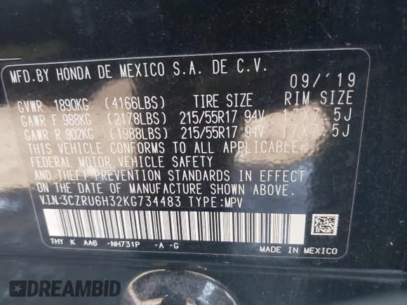 ✅ 2019 Honda HR-V LX • VIN: 3CZRU6H32KG734483 • Lot: 43618695. Wystawiony na IAAI z przebiegiem Nie podano. Bezpłatny archiwum sprzedaży aukcyjnych z USA i szczegółowy raport historii pojazdu na DreamBid. Zdjęcie 9.