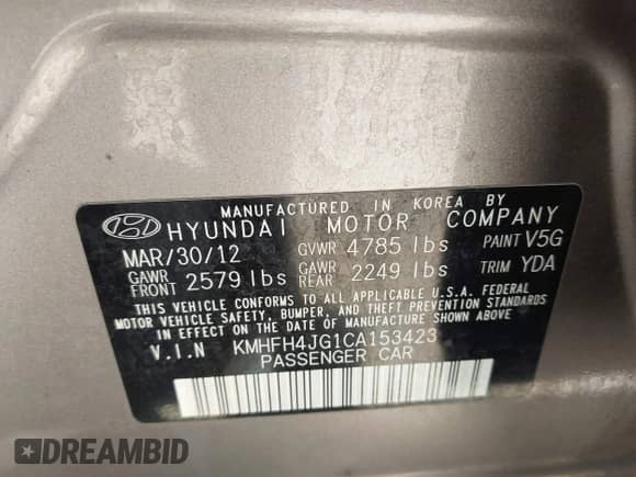 2012 Hyundai Azera с VIN KMHFH4JG1CA153423, выставлен на аукционе IAAI как лот 39641025 с пробегом 274 171 миль миль и . История ставок и продаж доступна на DreamBid. Изображение 9.