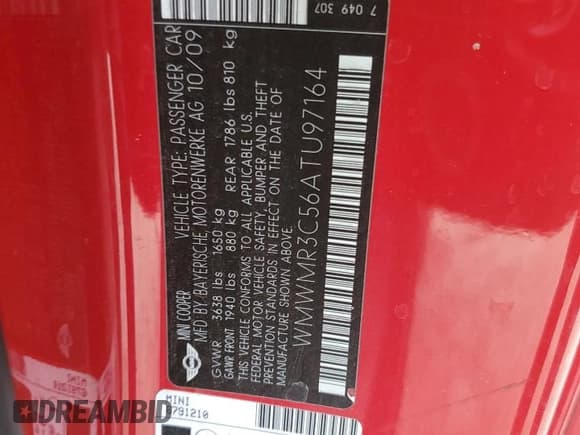 ✅ 2010 MINI Convertible • VIN: WMWMR3C56ATU97164 • Lot: 83908904. Wystawiony na Copart z przebiegiem 153 936 mil. Bezpłatny archiwum sprzedaży aukcyjnych z USA i szczegółowy raport historii pojazdu na DreamBid. Zdjęcie 12.
