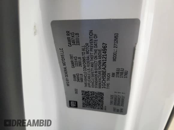 ✅ 2022 Chevrolet Colorado 2WD Work Truck • VIN: 1GCHSBEA2N1214967 • Lot: 90018555. Listed on Copart with 18,714 mi. Free auction sales archive from the USA and detailed vehicle history report at DreamBid. Image 12.