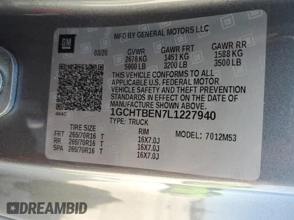 ✅ 2020 Chevrolet Colorado 4WD Work Truck • VIN: 1GCHTBEN7L1227940 • Lot: 46252995. Wystawiony na Copart z przebiegiem 78 775 mil. Bezpłatny archiwum sprzedaży aukcyjnych z USA i szczegółowy raport historii pojazdu na DreamBid. Zdjęcie 14.