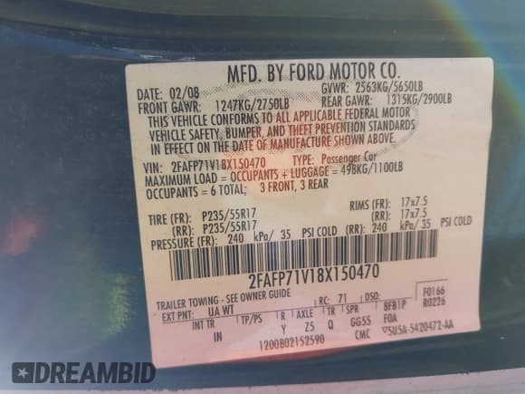 ✅ 2008 Ford Police Interceptor • VIN: 2FAFP71V18X150470 • Lot: 42301553. Listed on IAAI with 82,116 mi. Free auction sales archive from the USA and detailed vehicle history report at DreamBid. Image 9.