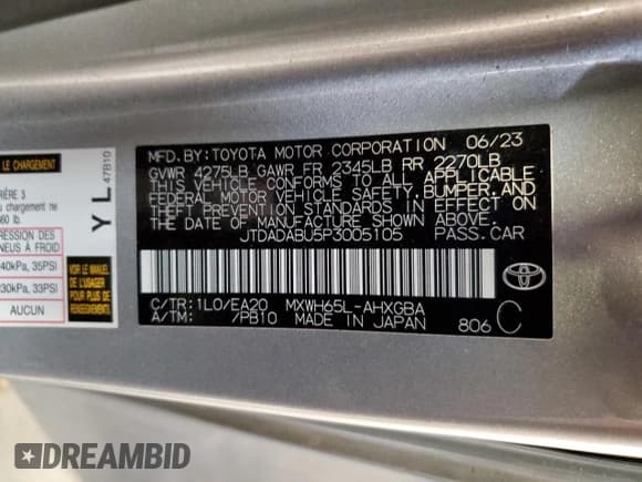 ✅ 2023 Toyota Prius LE • VIN: JTDADABU5P3005105 • Lot: 80348695. Listed on Copart with 18,567 mi. Free auction sales archive from the USA and detailed vehicle history report at DreamBid. Image 13.