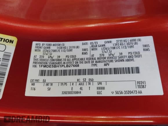 ✅ 2023 Ford Bronco • VIN: 1FMDE5BH1PLB27668 • Lot: 42359149. Listed on IAAI with 20,468 mi. Free auction sales archive from the USA and detailed vehicle history report at DreamBid. Image 9.