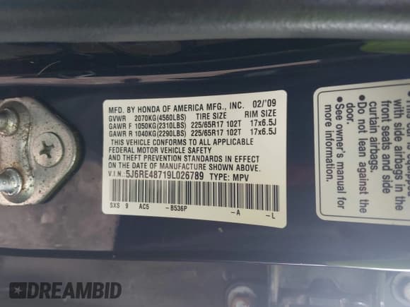 ✅ 2009 Honda CR-V EX-L • VIN: 5J6RE48719L026789 • Lot: 43354997. Wystawiony na IAAI z przebiegiem 197 613 mil. Bezpłatny archiwum sprzedaży aukcyjnych z USA i szczegółowy raport historii pojazdu na DreamBid. Zdjęcie 9.