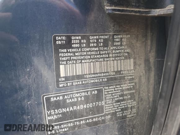 ✅ 2011 Saab 9-5 Turbo4 • VIN: YS3GN4AR4B4007705 • Лот: 81625305. Опубликован ранее на Copart с пробегом Не указан. Бесплатный доступ к архиву аукционных продаж из США и подробный отчёт об истории автомобиля на DreamBid. Изображение 12.