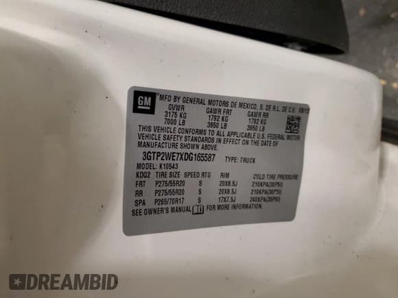 ✅ 2013 GMC Sierra 1500 SLT • VIN: 3GTP2WE7XDG165587 • Lot: 59860035. Listed on Copart with 164,961 mi. Free auction sales archive from the USA and detailed vehicle history report at DreamBid. Image 12.