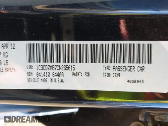 ✅ 2012 Dodge Avenger SE • VIN: 1C3CDZAB7CN265015 • Lot: 43430073. Listed on IAAI with 94,509 mi. Free auction sales archive from the USA and detailed vehicle history report at DreamBid. Image 9.