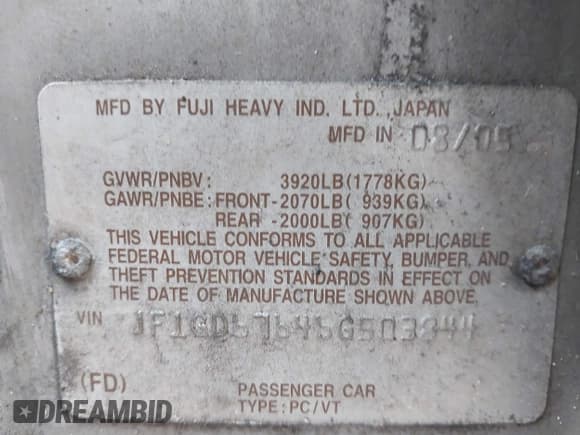 ✅ 2006 Subaru Impreza i • VIN: JF1GD67646G503844 • Lot: 42382425. Listed on IAAI with 204,995 mi. Free auction sales archive from the USA and detailed vehicle history report at DreamBid. Image 9.