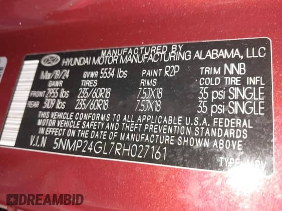 2024 Hyundai Santa Fe SEL с VIN 5NMP24GL7RH027161, выставлен на аукционе IAAI как лот 41317509 с пробегом 12 606 миль миль и . История ставок и продаж доступна на DreamBid. Изображение 9.