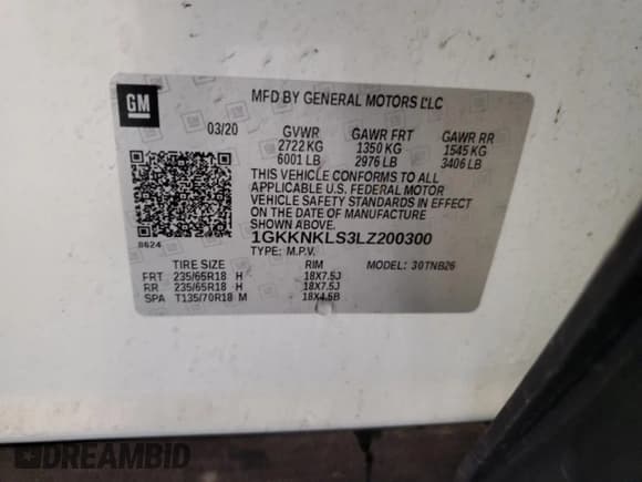 ✅ 2020 GMC Acadia SLE • VIN: 1GKKNKLS3LZ200300 • Lot: 66485795. Wystawiony na Copart z przebiegiem 131 147 mil. Bezpłatny archiwum sprzedaży aukcyjnych z USA i szczegółowy raport historii pojazdu na DreamBid. Zdjęcie 13.