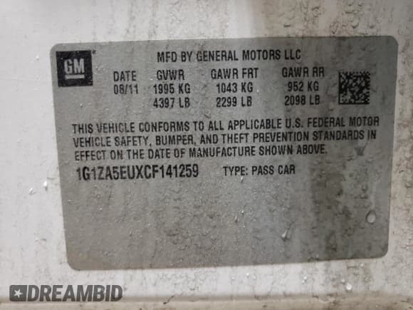 ✅ 2012 Chevrolet Malibu 1FL • VIN: 1G1ZA5EUXCF141259 • Lot: 75539474. Listed on Copart with 174,842 mi. Free auction sales archive from the USA and detailed vehicle history report at DreamBid. Image 12.