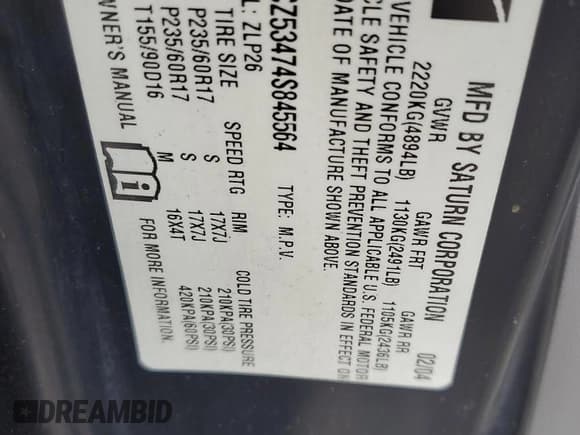 ✅ 2004 Saturn VUE V6 • VIN: 5GZCZ53474S845564 • Лот: 71248575. Опубликован ранее на Copart с пробегом 206 537 миль. Бесплатный доступ к архиву аукционных продаж из США и подробный отчёт об истории автомобиля на DreamBid. Изображение 13.