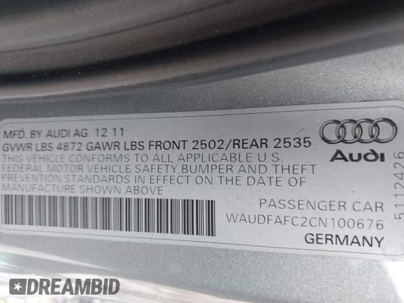 ✅ 2012 Audi A6 Premium Plus • VIN: WAUDFAFC2CN100676 • Lot: 42855097. Listed on IAAI with 211,938 mi. Free auction sales archive from the USA and detailed vehicle history report at DreamBid. Image 9.