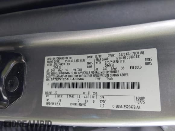 ✅ 2020 Ford F-150 XL • VIN: 1FTEW1E51LFA32584 • Лот: 42546685. Опубликован ранее на IAAI с пробегом 87 082 миль. Бесплатный доступ к архиву аукционных продаж из США и подробный отчёт об истории автомобиля на DreamBid. Изображение 9.