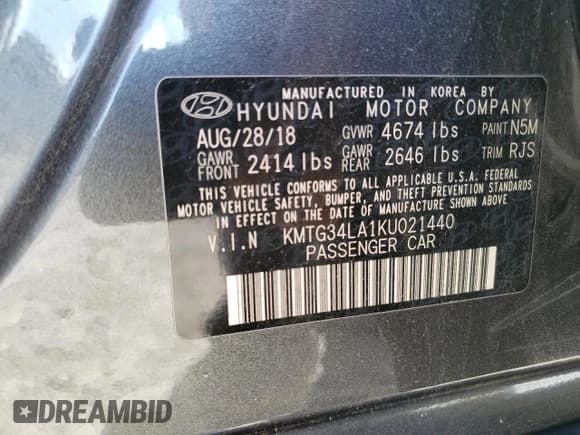 ✅ 2019 Genesis G70 Advanced • VIN: KMTG34LA1KU021440 • Lot: 86840505. Listed on Copart with 29,170 mi. Free auction sales archive from the USA and detailed vehicle history report at DreamBid. Image 12.