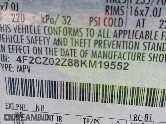 ✅ 2008 Mazda Tribute Sport • VIN: 4F2CZ02Z88KM19552 • Lot: 43024402. Listed on IAAI with 166,015 mi. Free auction sales archive from the USA and detailed vehicle history report at DreamBid. Image 9.