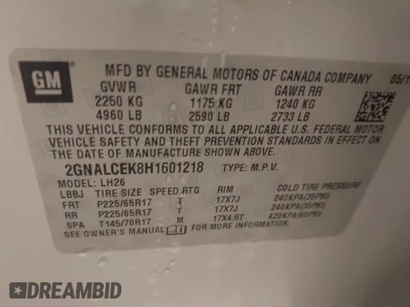 ✅ 2017 Chevrolet Equinox LT • VIN: 2GNALCEK8H1601218 • Lot: 43544349. Listed on IAAI with 120,649 mi. Free auction sales archive from the USA and detailed vehicle history report at DreamBid. Image 9.