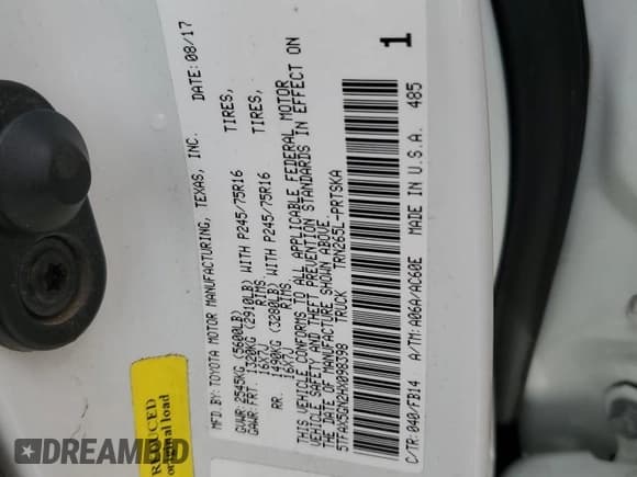 ✅ 2017 Toyota Tacoma SR • VIN: 5TFAX5GN2HX098398 • Lot: 90368135. Listed on Copart with Not provided. Free auction sales archive from the USA and detailed vehicle history report at DreamBid. Image 13.