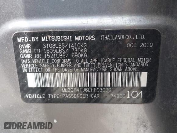 ✅ 2020 Mitsubishi Mirage SE • VIN: ML32F4FJ6LHF03090 • Lot: 42120301. Wystawiony na IAAI z przebiegiem 105 716 mil. Bezpłatny archiwum sprzedaży aukcyjnych z USA i szczegółowy raport historii pojazdu na DreamBid. Zdjęcie 9.