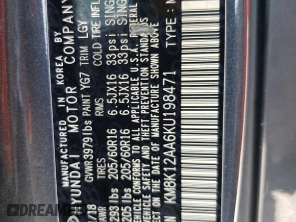 ✅ 2019 Hyundai Kona SE • VIN: KM8K12AA6KU198471 • Лот: 54322754. Опубликован ранее на Copart с пробегом 120 192 миль. Бесплатный доступ к архиву аукционных продаж из США и подробный отчёт об истории автомобиля на DreamBid. Изображение 12.