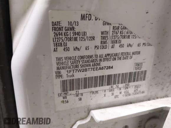 ✅ 2014 Ford F-250 XL • VIN: 1FT7W2BT7EEA67284 • Lot: 41827669. Listed on IAAI with 172,764 mi. Free auction sales archive from the USA and detailed vehicle history report at DreamBid. Image 9.