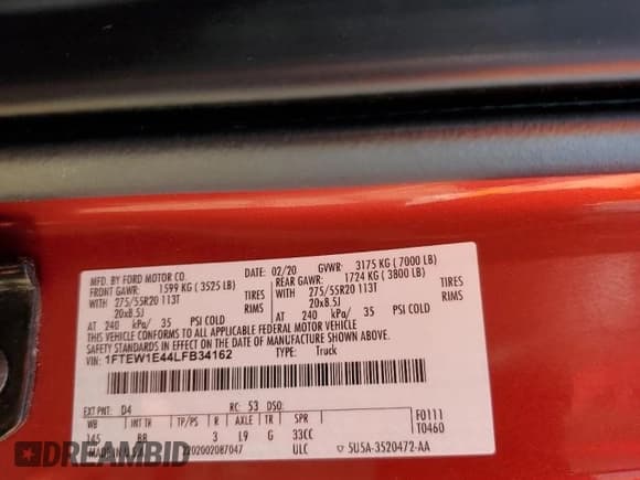 ✅ 2020 Ford F-150 Platinum • VIN: 1FTEW1E44LFB34162 • Лот: 86601895. Опубликован ранее на Copart с пробегом 52 722 миль. Бесплатный доступ к архиву аукционных продаж из США и подробный отчёт об истории автомобиля на DreamBid. Изображение 12.