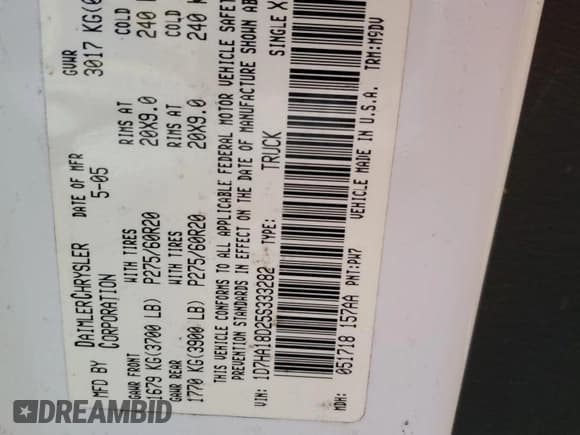 ✅ 2005 Dodge 1500 SLT • VIN: 1D7HA18D25S333282 • Лот: 43077724. Опубликован ранее на Copart с пробегом 215 830 миль. Бесплатный доступ к архиву аукционных продаж из США и подробный отчёт об истории автомобиля на DreamBid. Изображение 12.