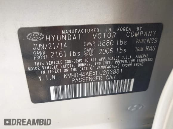 ✅ 2015 Hyundai Elantra SE • VIN: KMHDH4AEXFU263881 • Lot: 42839818. Listed on IAAI with 172,549 mi. Free auction sales archive from the USA and detailed vehicle history report at DreamBid. Image 9.