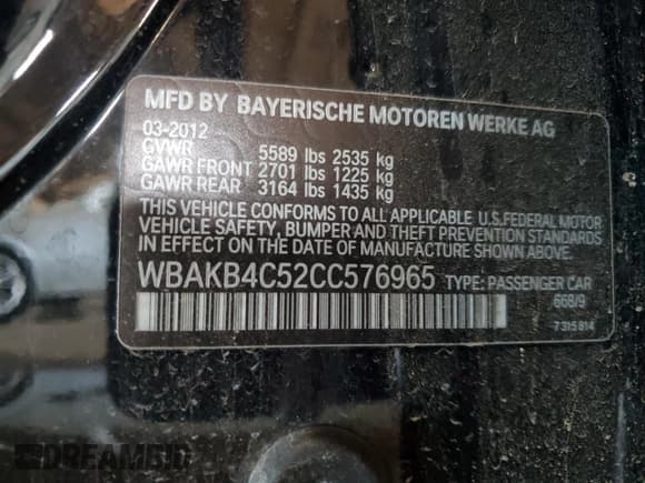 ✅ 2012 BMW 7 Series 740Li • VIN: WBAKB4C52CC576965 • Lot: 81901285. Listed on Copart with Not provided. Free auction sales archive from the USA and detailed vehicle history report at DreamBid. Image 12.