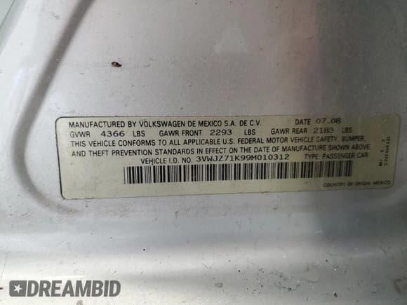 ✅ 2009 Volkswagen Jetta S • VIN: 3VWJZ71K99M010312 • Лот: 84917885. Опубликован ранее на Copart с пробегом 142 057 миль. Бесплатный доступ к архиву аукционных продаж из США и подробный отчёт об истории автомобиля на DreamBid. Изображение 12.