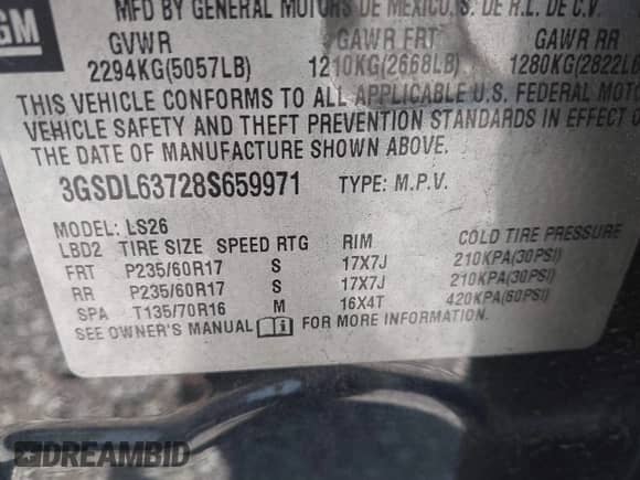 ✅ 2008 Saturn VUE XR • VIN: 3GSDL63728S659971 • Lot: 43089555. Wystawiony na IAAI z przebiegiem 197 302 mil. Bezpłatny archiwum sprzedaży aukcyjnych z USA i szczegółowy raport historii pojazdu na DreamBid. Zdjęcie 9.