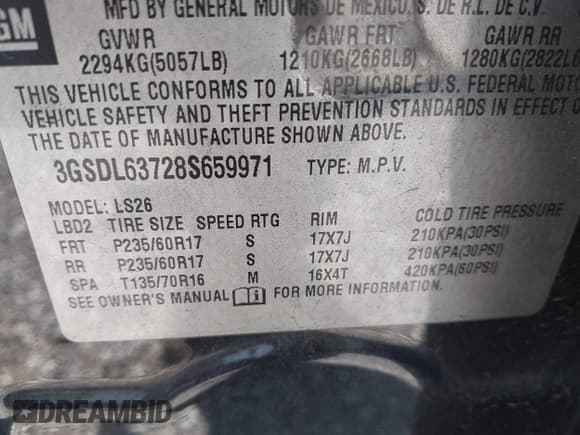 ✅ 2008 Saturn VUE XR • VIN: 3GSDL63728S659971 • Lot: 43089555. Listed on IAAI with 197,302 mi. Free auction sales archive from the USA and detailed vehicle history report at DreamBid. Image 9.