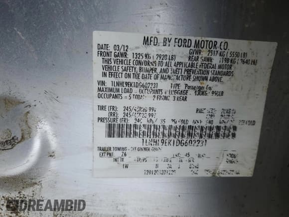 ✅ 2013 Lincoln MKS • VIN: 1LNHL9EK1DG602231 • Лот: 44989515. Опубликован ранее на Copart с пробегом 203 793 миль. Бесплатный доступ к архиву аукционных продаж из США и подробный отчёт об истории автомобиля на DreamBid. Изображение 14.