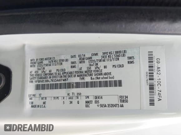 ✅ 2014 Ford Econoline Passenger XL • VIN: 1FBNE3BL7EDA67487 • Lot: 43890071. Wystawiony na IAAI z przebiegiem 166 361 mil. Bezpłatny archiwum sprzedaży aukcyjnych z USA i szczegółowy raport historii pojazdu na DreamBid. Zdjęcie 4.