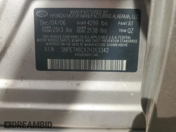 ✅ 2007 Hyundai Sonata GLS • VIN: 5NPET46CX7H263342 • Лот: 81377284. Опубликован ранее на Copart с пробегом 178 303 миль. Бесплатный доступ к архиву аукционных продаж из США и подробный отчёт об истории автомобиля на DreamBid. Изображение 13.