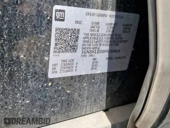 2023 Chevrolet Tahoe Commercial z VIN 1GNSKLED8PR164934, wystawiony jako Copart lot #65929295 z przebiegiem Nie podano mil oraz Szkoda całkowita • Salvage title. Historia ofert i sprzedaży dostępna na DreamBid. Obrazek 13.