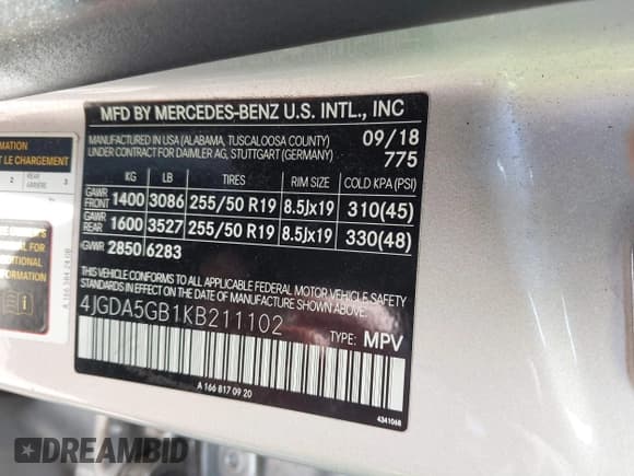 ✅ 2019 Mercedes-Benz GLE 400 • VIN: 4JGDA5GB1KB211102 • Lot: 42145350. Listed on IAAI with 54,781 mi. Free auction sales archive from the USA and detailed vehicle history report at DreamBid. Image 9.