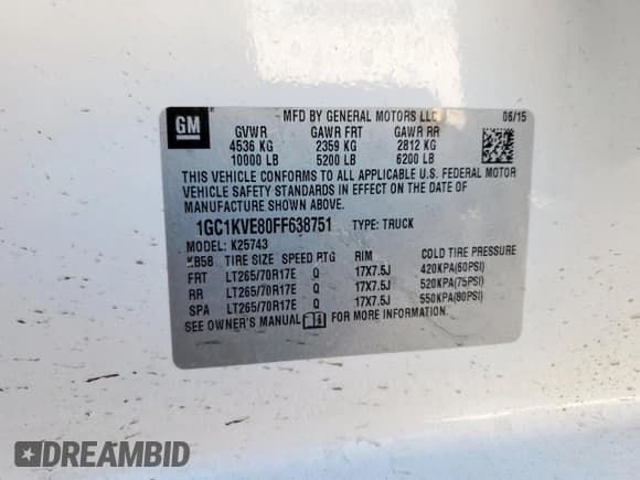 ✅ 2015 Chevrolet Silverado 2500HD LT • VIN: 1GC1KVE80FF638751 • Lot: 84051505. Listed on Copart with 90,747 mi. Free auction sales archive from the USA and detailed vehicle history report at DreamBid. Image 12.