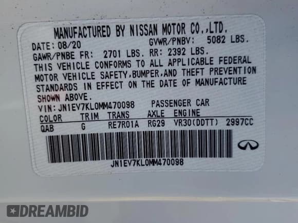 ✅ 2021 Infiniti Q60 Luxe • VIN: JN1EV7KL0MM470098 • Lot: 80580695. Listed on Copart with 54,286 mi. Free auction sales archive from the USA and detailed vehicle history report at DreamBid. Image 13.