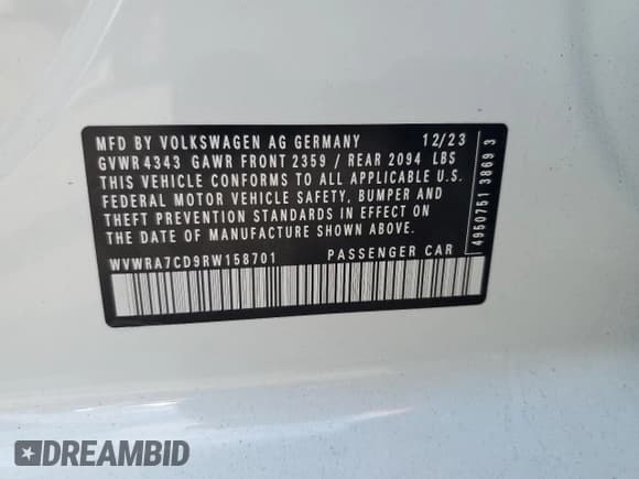 ✅ 2024 Volkswagen Golf GTI SE • VIN: WVWRA7CD9RW158701 • Lot: 60805215. Wystawiony na Copart z przebiegiem 13 510 mil. Bezpłatny archiwum sprzedaży aukcyjnych z USA i szczegółowy raport historii pojazdu na DreamBid. Zdjęcie 12.