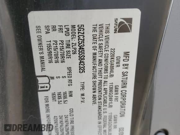 2005 Saturn VUE z VIN 5GZCZ53455S842325, wystawiony jako Copart lot #76333334 z przebiegiem 100 227 mil mil oraz Szkoda całkowita • Salvage title. Historia ofert i sprzedaży dostępna na DreamBid. Obrazek 13.