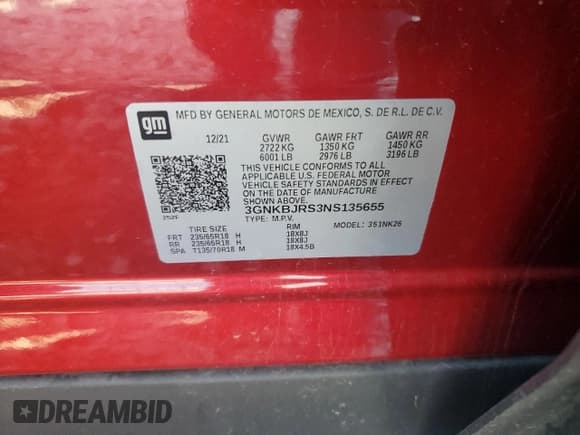 ✅ 2022 Chevrolet Blazer LT • VIN: 3GNKBJRS3NS135655 • Lot: 65686635. Listed on Copart with 22,885 mi. Free auction sales archive from the USA and detailed vehicle history report at DreamBid. Image 13.