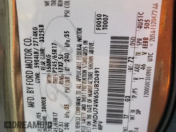 ✅ 2005 Ford Explorer Eddie Bauer • VIN: 1FMDU74W65UB20491 • Лот: 74141504. Опубликован ранее на Copart с пробегом 159 563 миль. Бесплатный доступ к архиву аукционных продаж из США и подробный отчёт об истории автомобиля на DreamBid. Изображение 13.