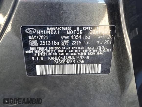 2021 Hyundai Sonata SEL с VIN KMHL64JA8MA159256, выставлен на аукционе Copart как лот 84250115 с пробегом 86 216 миль миль и Списание • Salvage title. История ставок и продаж доступна на DreamBid. Изображение 13.